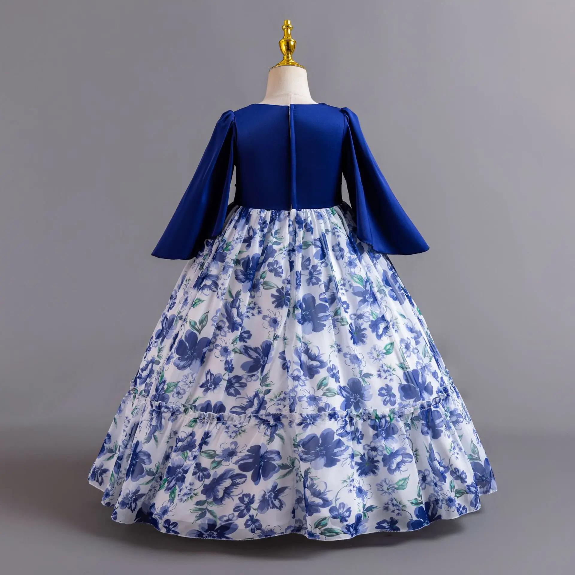 Robe de soirée en mousseline de soie pour petites filles, imprimé floral, pour mariage, fête d'anniversaire, reconstitution historique, AC135