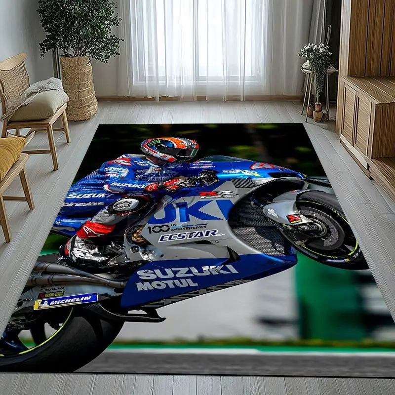 Vintage S-Suzuki Racing Biker Garage Moto Soft Non-Slip Large Area Rug for Living Room,Bedroom Carpet Mat for Sofa,Home Decor