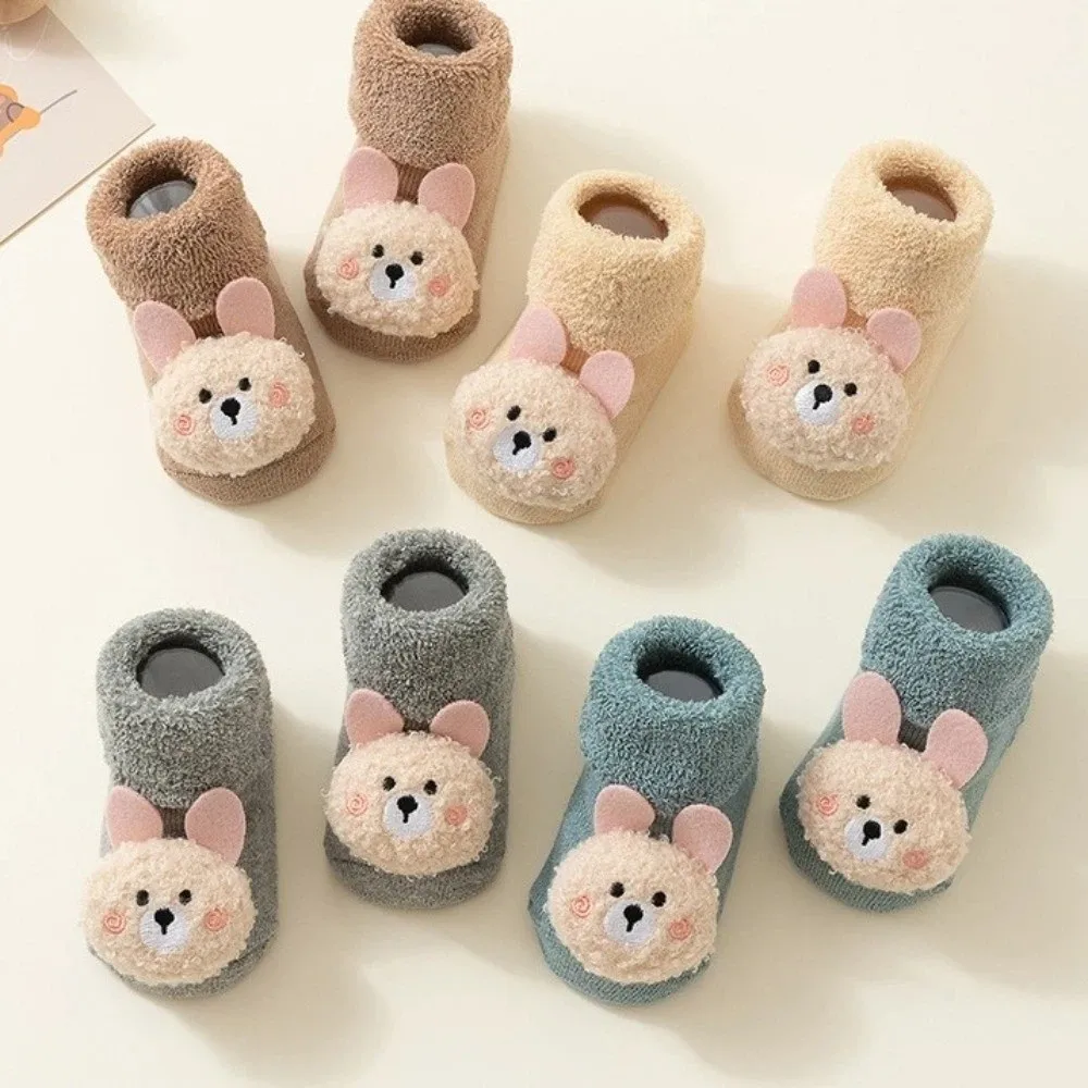 

New Cartoon Bear Baby Socks Non-Slip Grips Design Breathable Floor Socks Thicken Cotton Winter Booties for Indoor Play