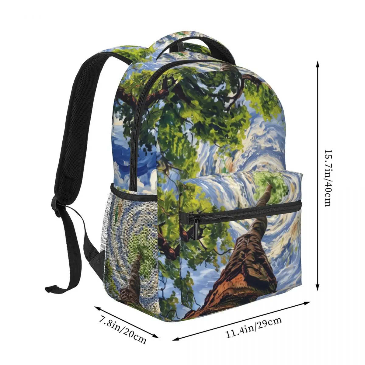 Cloud Print Backpack Center Tree Sky Modern Artistic Blue Green Multi Color Cool Bookbag for Girls Boys College Travel Daily Gym