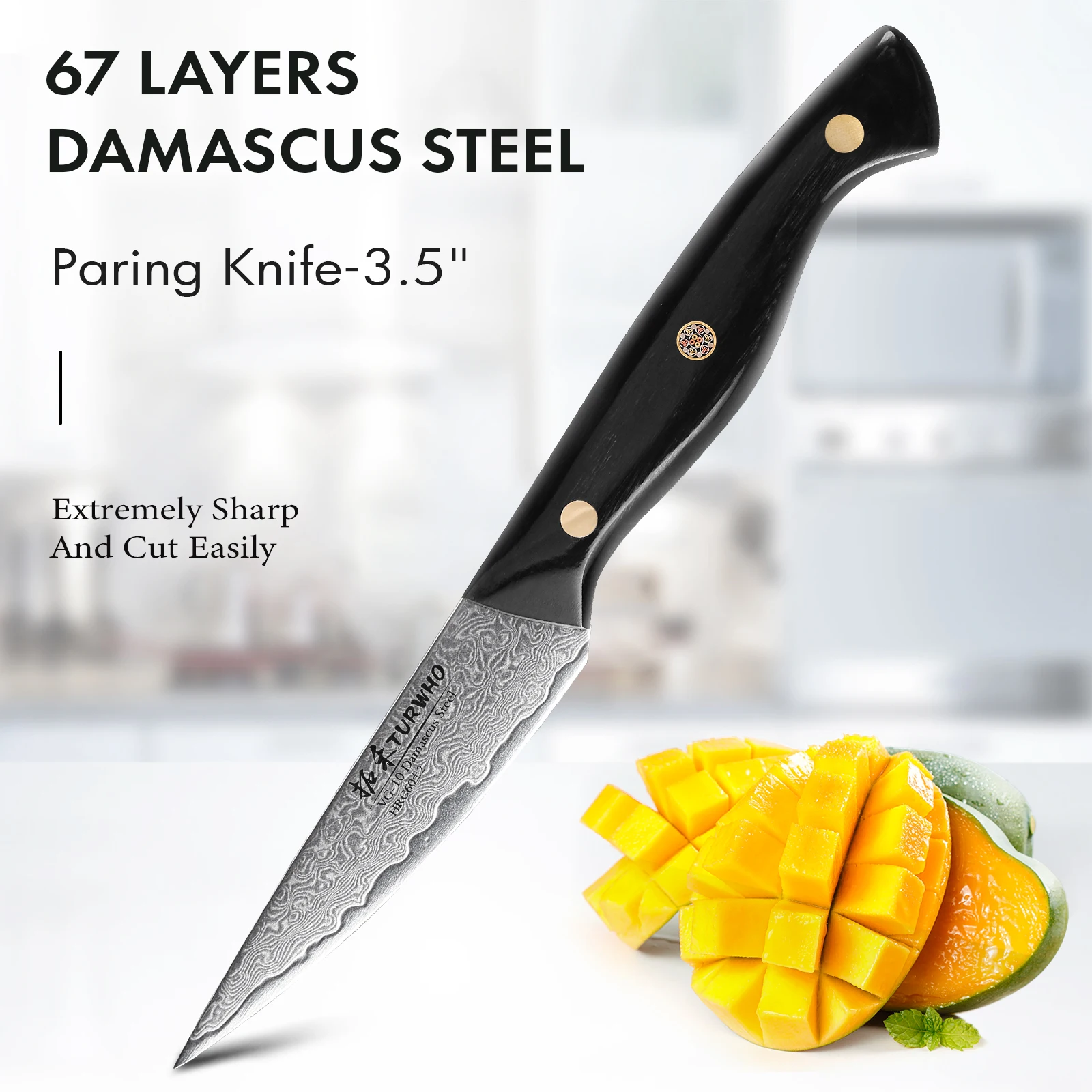 TURWHO Japanese 3.5-inch Paring Knife Professional 67-layer Damascus Steel Kitchen Chef Knives Super Sharp Peeling Fruit Knife