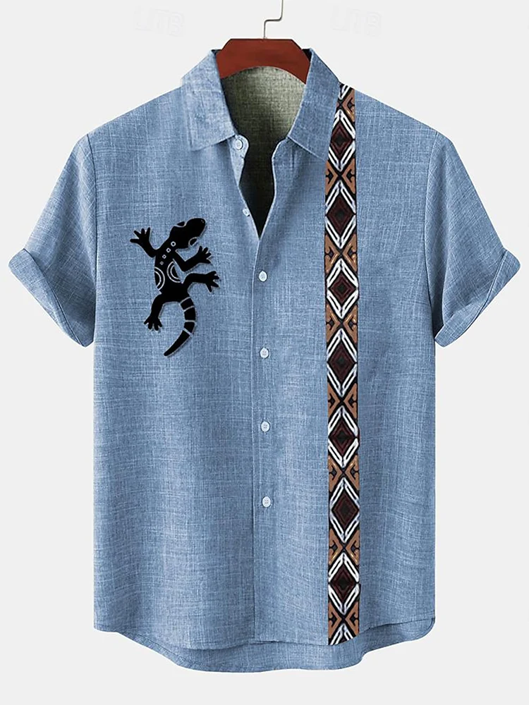 Summer Everyday Men\'s Casual Shirt, Vintage Style Tribal Print Men\'s Casual Short-sleeved Shirt, Pool Beach Party Hawaiian Shirt