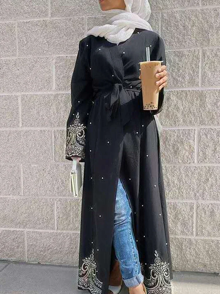 Ramadan Eid Abayas for Women Muslim Cardigan Dress Beading Caftan Abayas Dubai Party Dresses Kaftan Robe Longue Vestido Largos