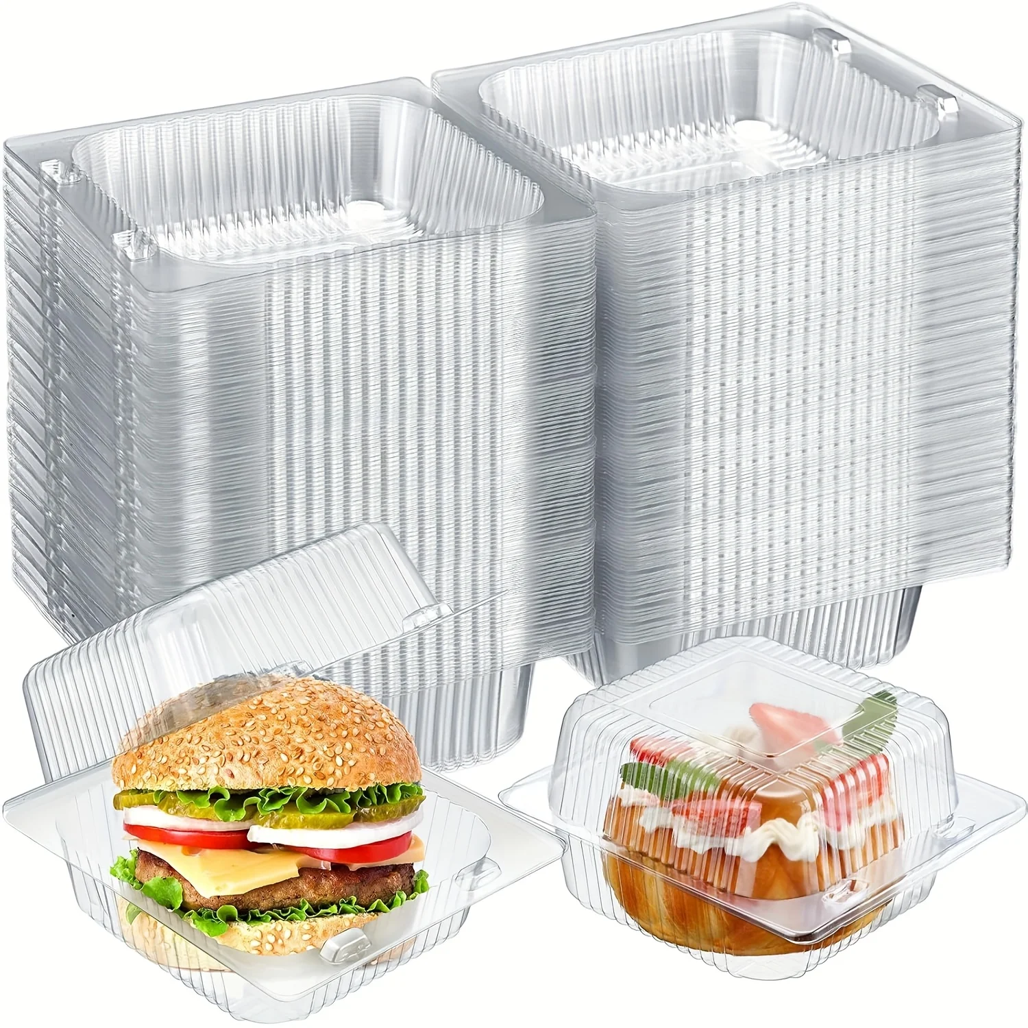 300pcs Clear Plastic Takeout Containers 5x5 Inch Disposable Plastic To Go Containers Hinged Clamshell Dessert Boxes