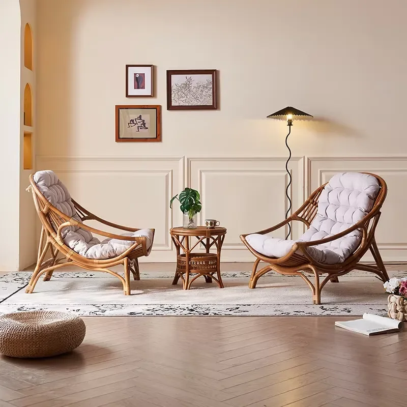 JINS Vintage Rattan Chair Indonesian Natural Rattan Lounge Chair Home Use for Small Balconies Lounge Chair for Small