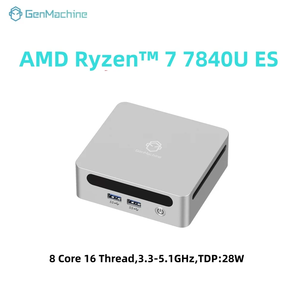 GenMachine Mini PC USB4 2.5G LAN Ryzen 7 7840U ES 8 Core 16 Thread، 3.3-5.1 جيجا هرتز، TDP: 28 وات 24 جيجا 6400 ميجا هرتز WIFI6 كمبيوتر صغير للألعاب
