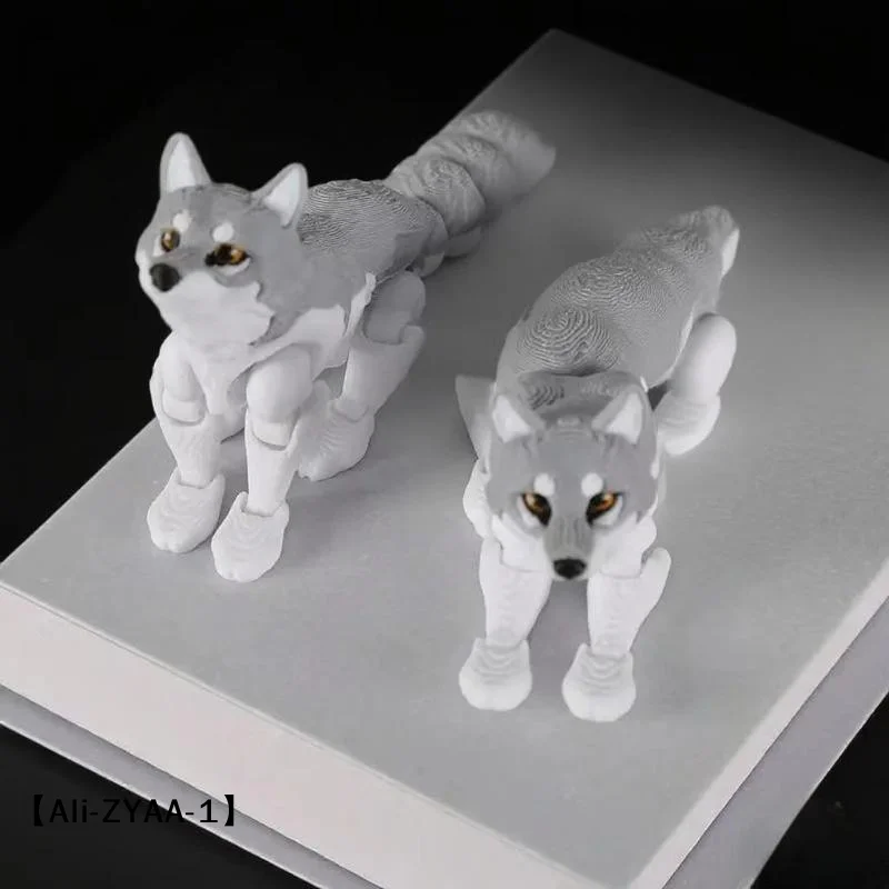 【A】3D Printed Articulated Husky Figurine with Flexible Joints, Realistic Look for Home Decor, Gift for Wolf Lovers