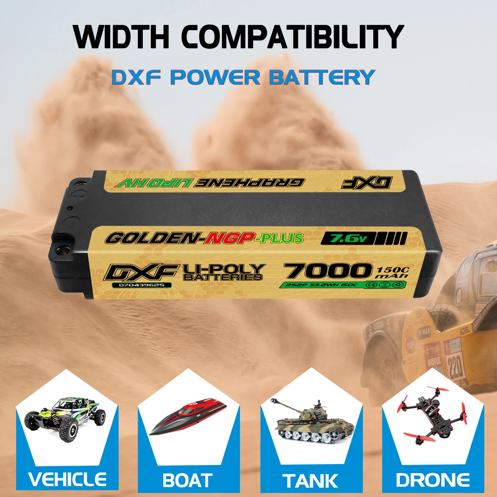 DXF 2S Lipo Akku 7,6V 150C 7000mAh Middle NGP mit 5MM Stecker Hardcase Akku für RC Auto Boot LKW Flugzeug UAV RACING – Detail 9