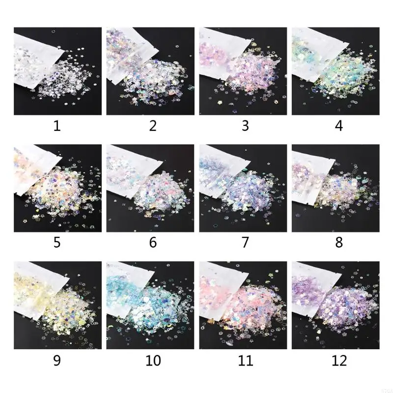 57QA 10g Mixed PET Glitter Flakes Peach Love Heart Stars Flowers Crystal Sequins Epoxy Resin Mold Filler Nail Art Decor