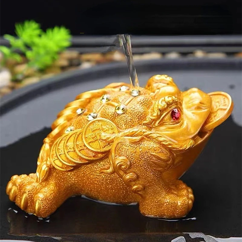 

Golden Toad Color Change Tea Pet Can Raise Boutique Ornaments Tea Ceremony Tea Table Teaware Set Miniatures Home Crafts Figurine