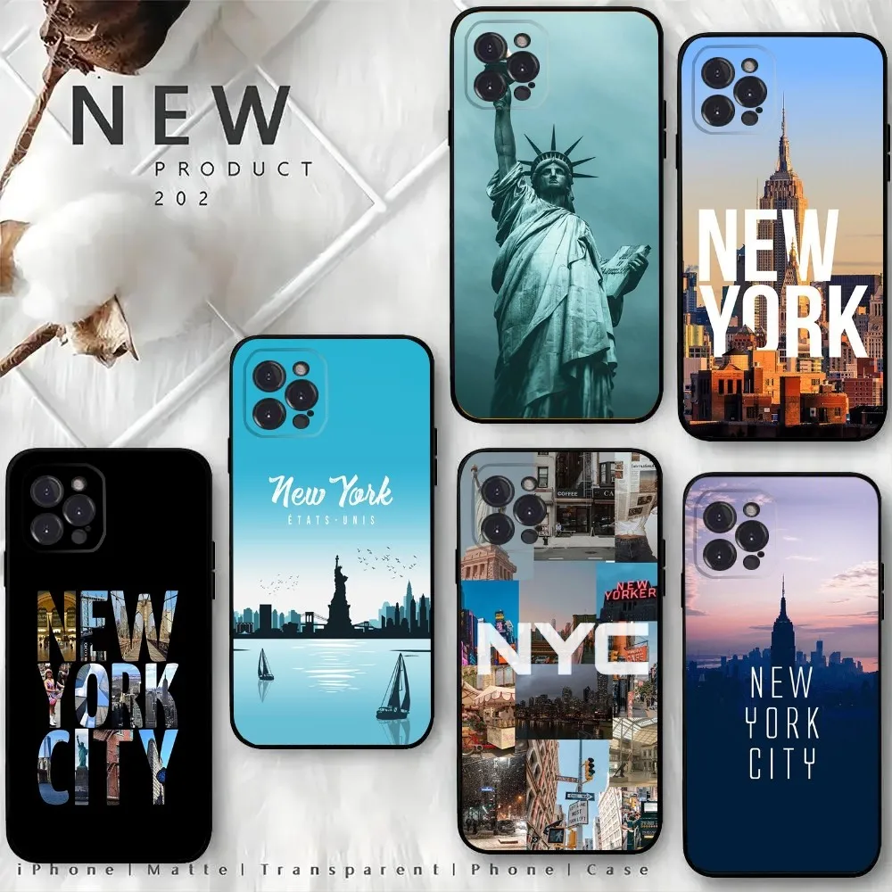 NEW YORK Statue Of Liberty Phone Case For iPhone15,14,13,12 Mini 11 Pro XR,X,XS,MAX 6S,7,8 Plus Silicone Cover Soft Black