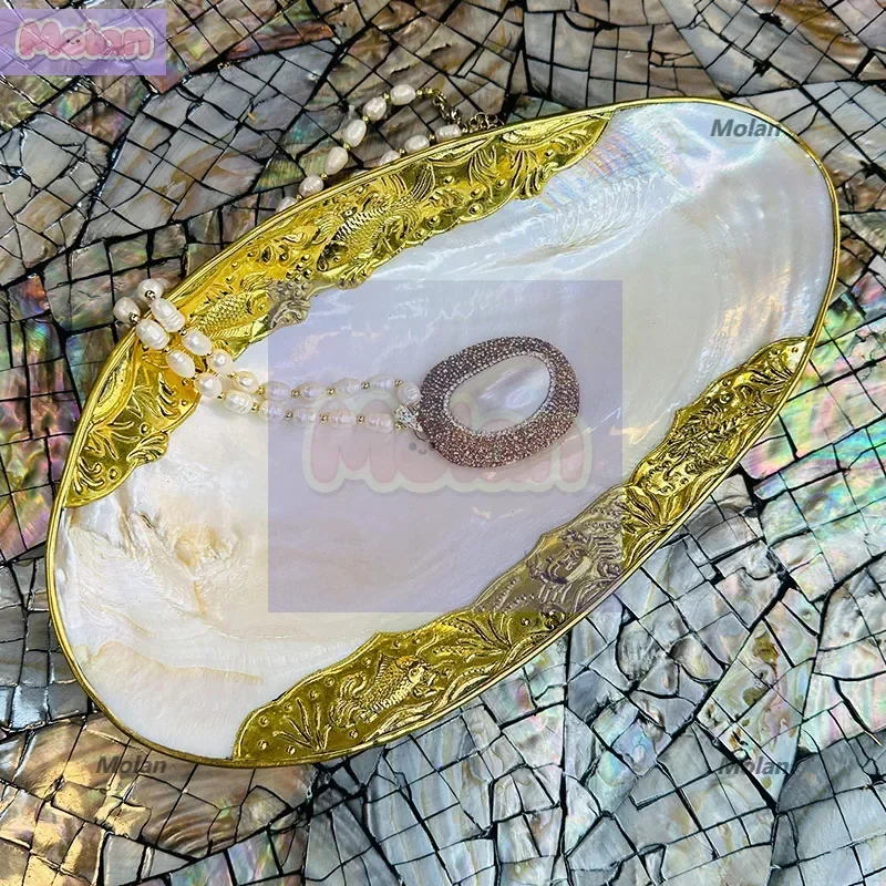 

ML-Nordic style natural large shell jewelry plate, living room snack fruit storage plate decorative large pendulum plate