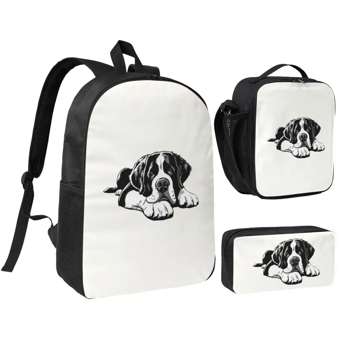 

The Saint Bernard Backpack Student BookBag School Bag Shoulder Bags 3ps Insulated Lunch Bag Pencil Case