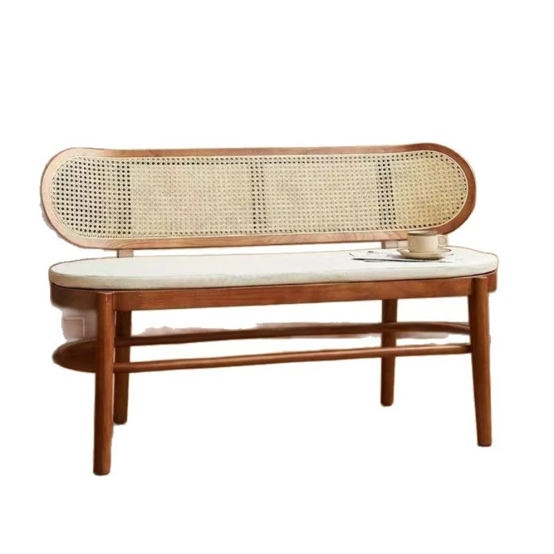 

Ash wood Japanese-style solid wood rattan backrest bench Small apartment household end of bed shoe changing stool sofa chair