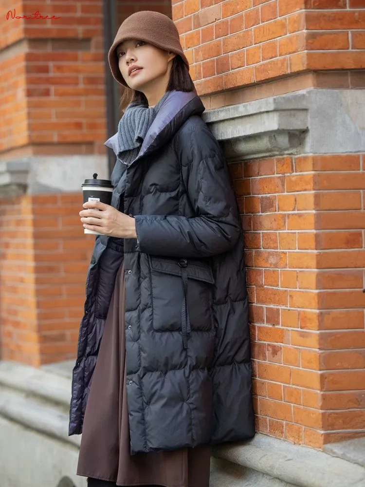 Casacos fofos para baixo para mulheres, Parkas quentes femininas, desgaste de dois lados, ganso branco, casacos finos, grande qualidade, 90%, inverno