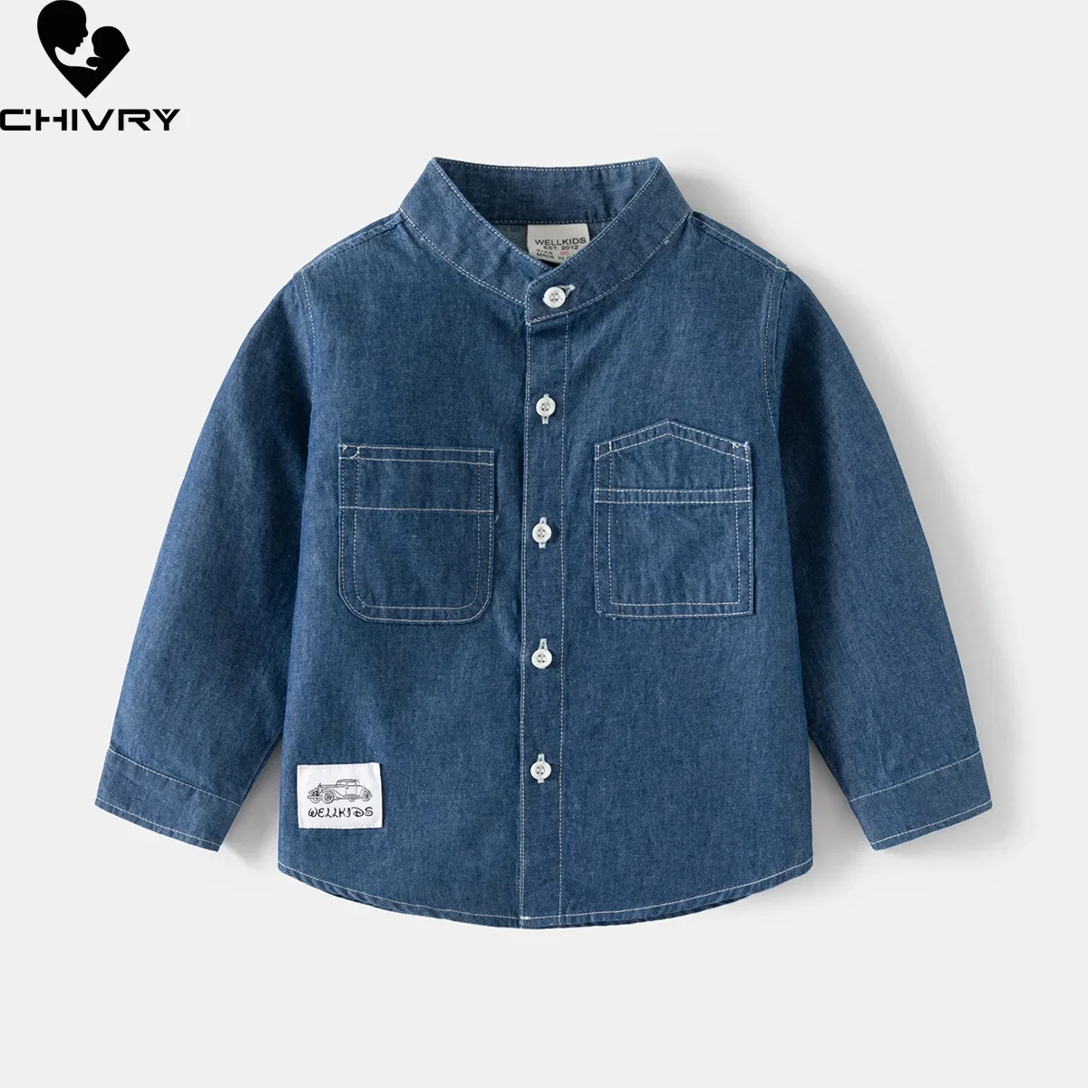 

Boys Classic Denim Shirts Jackets New 2024 Spring Autumn Long Sleeve Stand Collar Solid Soft Denim Shirt Kids Casual Clothing