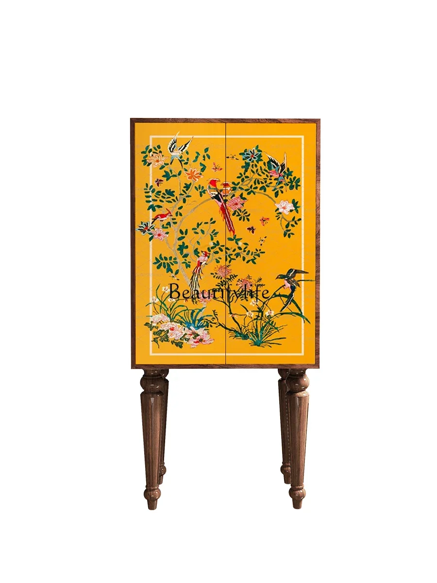 

New Chinese High-Leg Household Chest of Drawers Tailstock Flowers and Birds Storage Cabinet