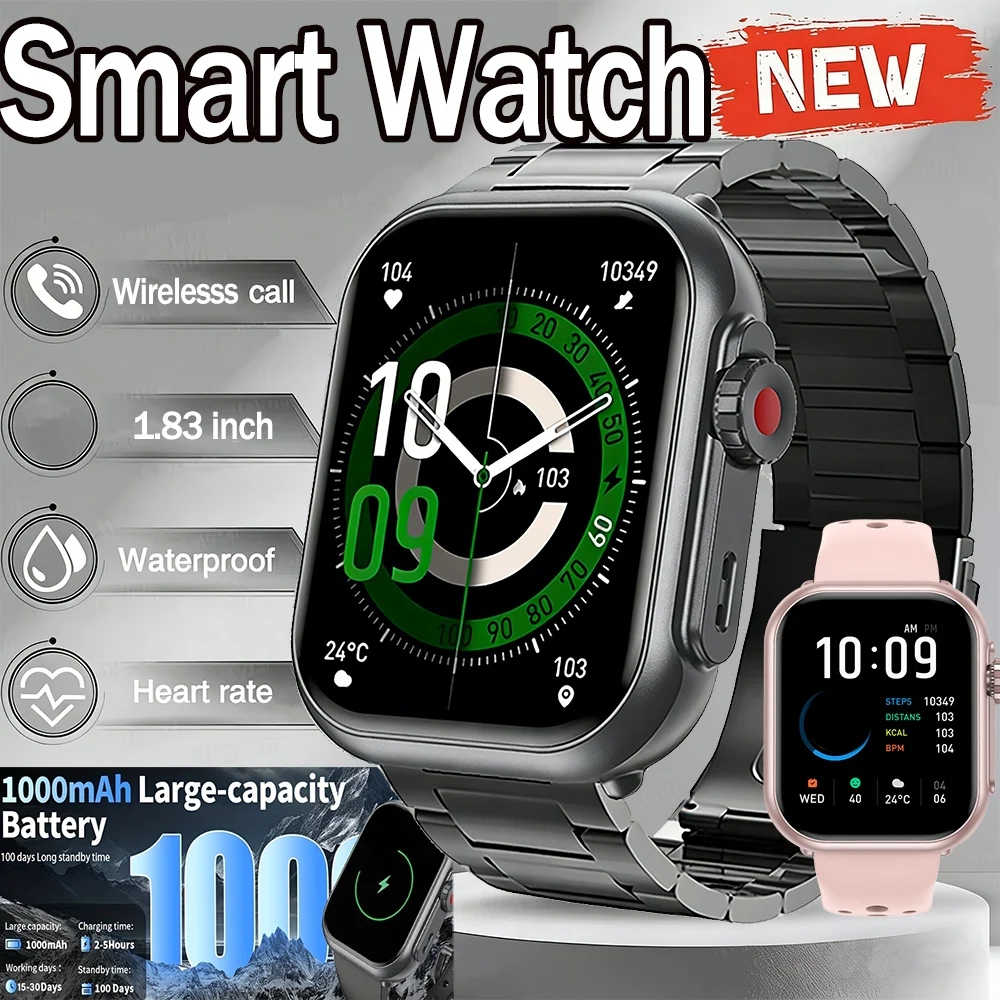 

Умные часы с голосовым управлением AI, 1000 мАч, для мужчин и женщин, 1,85 дюйма, IP68, Bluetooth-звонки, мониторинг артериального давления и сна, 100+ видов тренировок