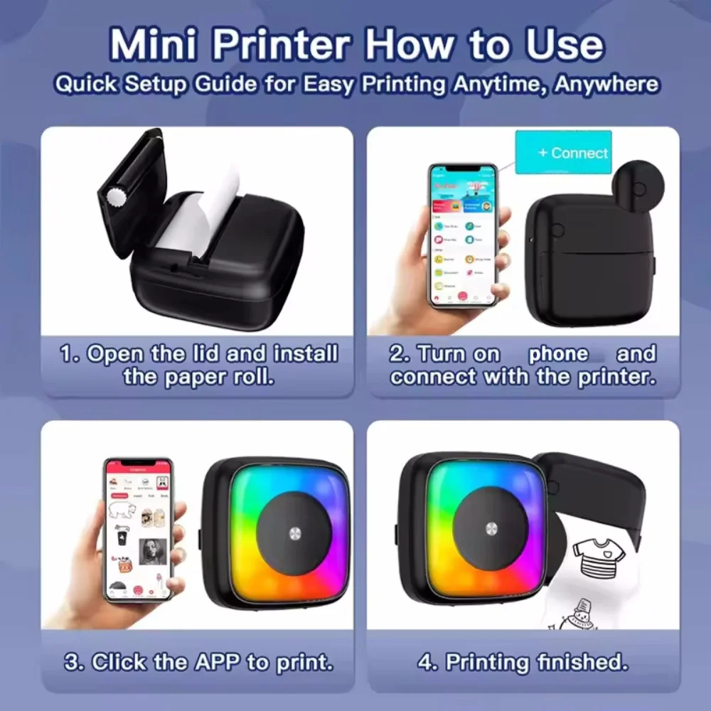 Impresora térmica RGB portátil MINI inalámbrica BT 203dpi etiqueta fotográfica Memo impresión de preguntas incorrectas con Cable USB Imprimante