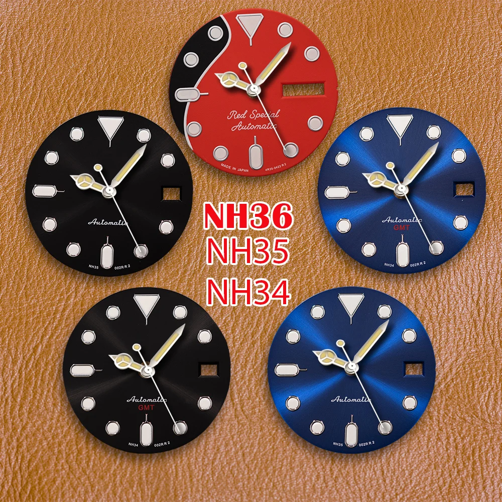 S Logo Dial 28.5mm Blue GMT Dial Green Luminous Fit NH34/NH35/NH36 Japanese Movement Watch Modification Accessories
