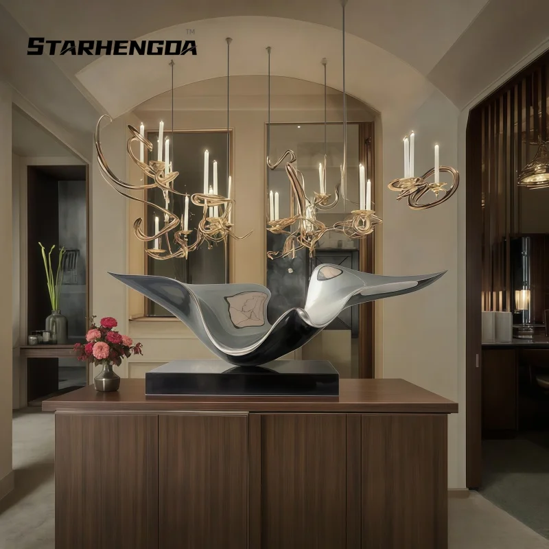 

Stainless steel abstract office Front desk Hotel Lobby Living room Conference Hall Corridor desktop sculpture art decoration