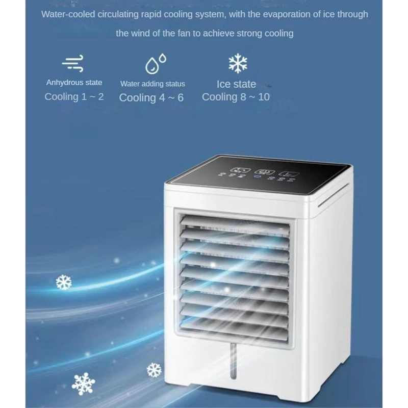 ABNM Tragbarer Klimaanlagenventilator, Verdunstungs-Mini-Luftkühler, USB-betriebener Touchscreen-Desktop-Lüfter für das Heimbüro