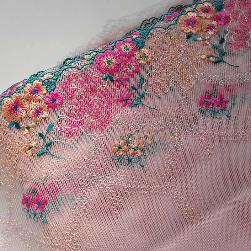 2Yards Pink Floral Embroidered Lace Trim For Sewing Clothes Accessories Lingerie Bra Dress Underwear Fabrics High Quality