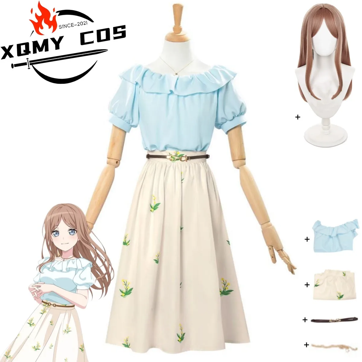 xqanime-bang-dream-it's-mygo--soyo-nagasaki-cosplay-costume-soyorin-summer-day-floral-print-skirt-wig-woman-daily-leisure-s