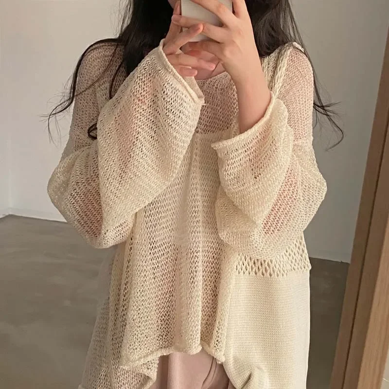 New Fashion Lazy Style Full Sleeves Jumpers Tops Hollow Out Sexy Women Fashion Casual Streetwear Chic Femme Sweaters Pullovers