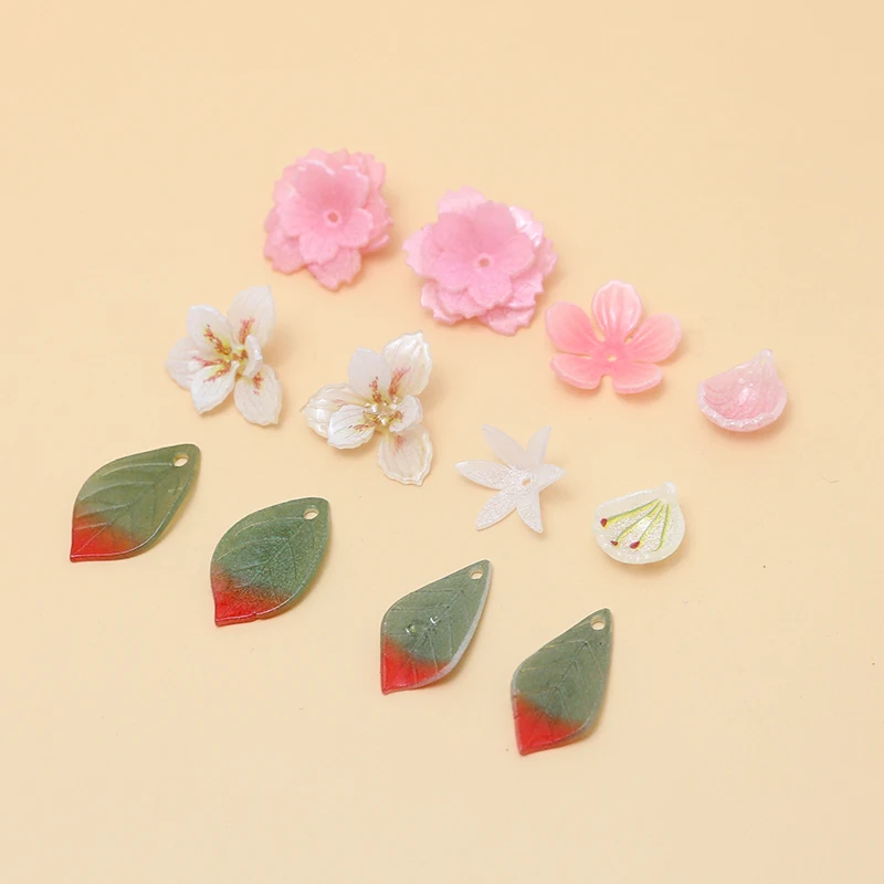 1pcs Peach Pear Flower Green Long Leaf  Heat Shrinkable Sheet Diy Handmade Earrings Jewelry Hairpin Accessories Material Charms
