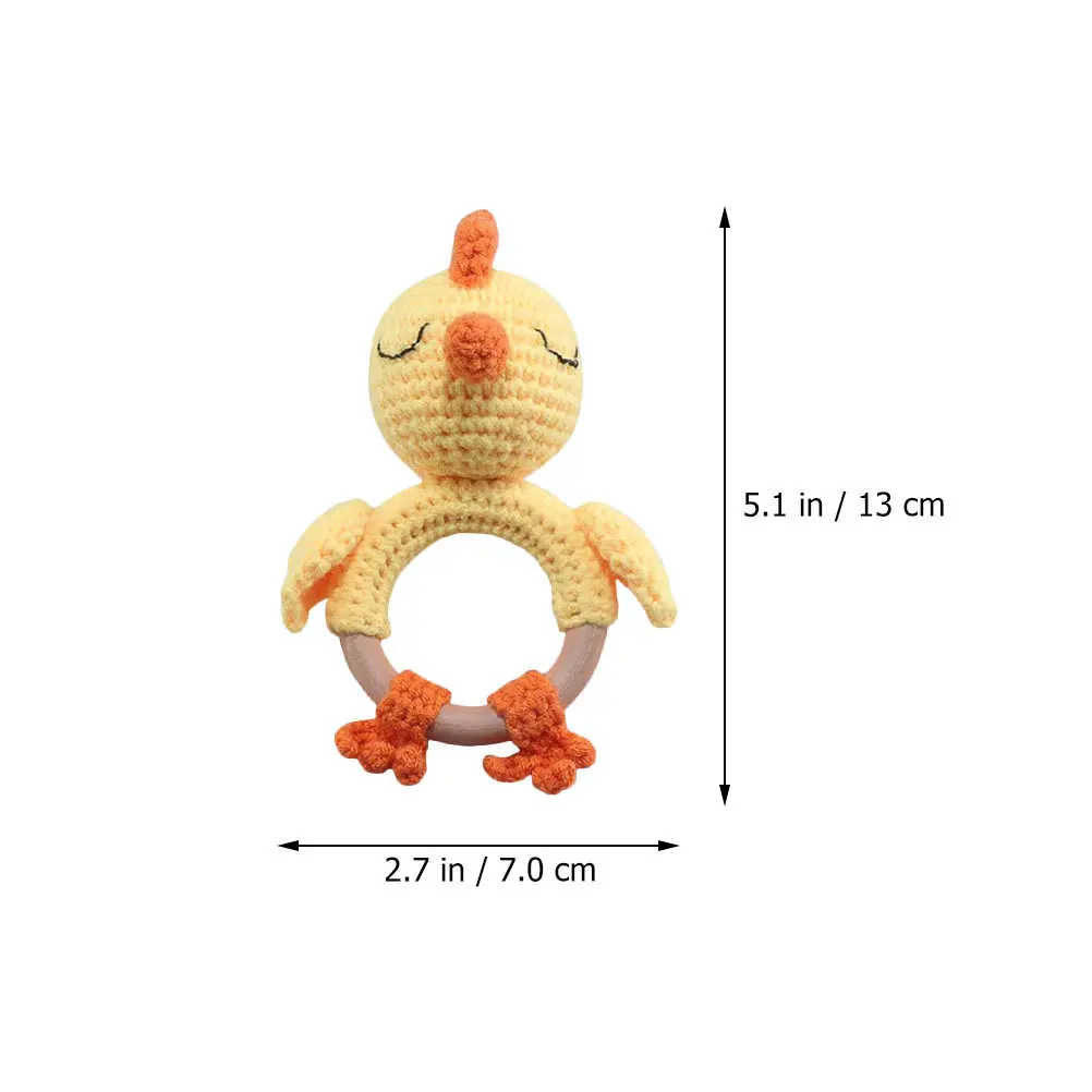 1 個クリエイティブ木製手編みガラガラ愛らしいひよこ形状強化赤ちゃんの把握視力早期教育手編みガラガラ