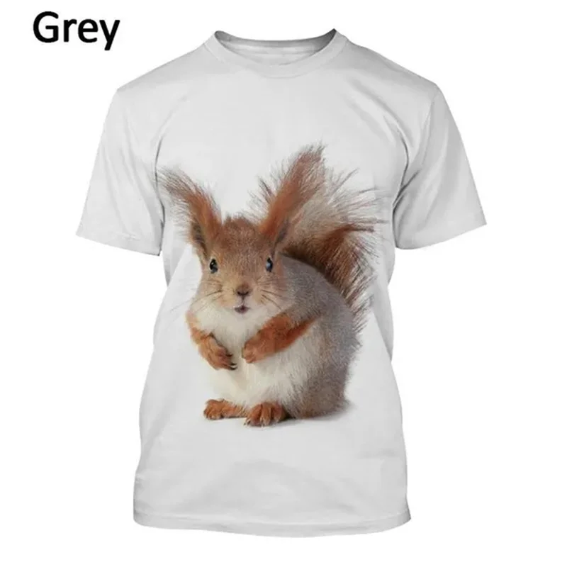 Cute Squirrel Pattern T Shirt Summer Fashion O Neck Short Sleeve Streetwear Animal 3D Printed T-shirt Mens Simple Casual Tees