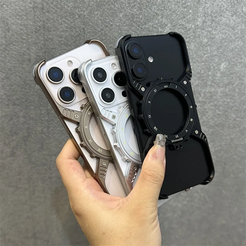 HOCE Cool Metal Aluminum Alloy Magnetic Case For iPhone 13 14 15 16 17 Pro Max 17 Air Invisible Bracket Rimless Shockproof Cover
