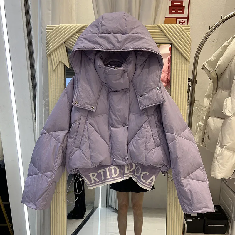 Casaco feminino com capuz de pato, manga comprida, chique, solto, vintage, casual, branco, nova moda, outono, inverno, 2023