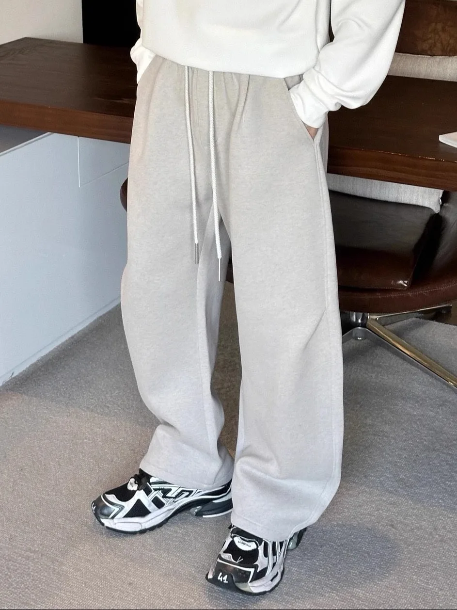 

Men's Winter Thiened Fce Lined Casual Pants Wide Leg Sports Sweatpants Faionable Simple Design Knife ape Cuff