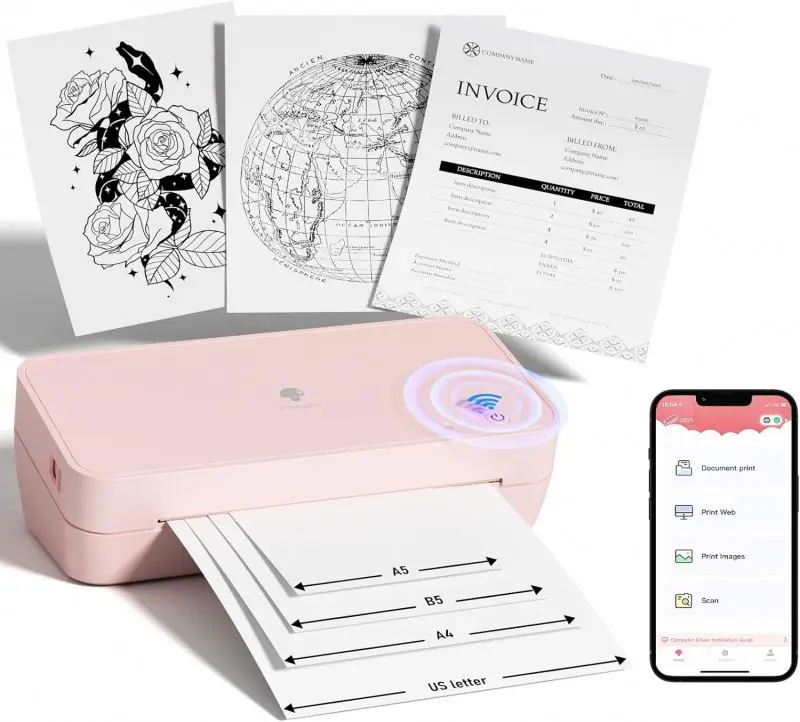 Portable Thermal Printer Wireless  Printer Mobile Phone  Letter Thermal Paper Small Inkless  Printer