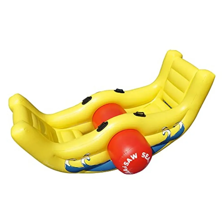 

Swimming pool float for 2 persons inflatable sea-saw water rocker with built-in handles yellow durable PVC material stable and