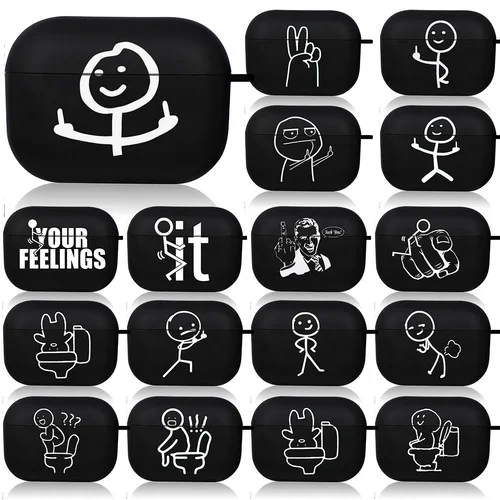 Fundas de Airpod humano de línea divertida Air Pro 4 para Airpods Pro 2 3. a generación, funda de Airpord, funda negra de arte de línea Simple de dibujos animados bonitos