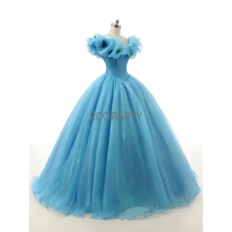 2023 Princess Ball Gown Off- Shoulder Cinderella Blue Wedding Dress Bridal with Corset Back Dresses for Women Evening Dresses