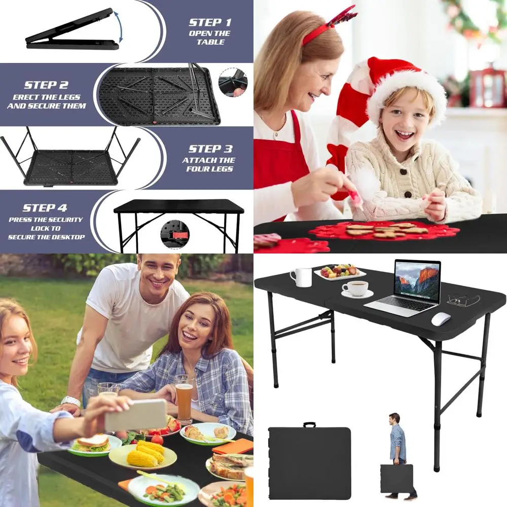 

Sturdy 4-Foot Folding Table for Outdoor Picnics, Indoor Parties, and Camping (Black)