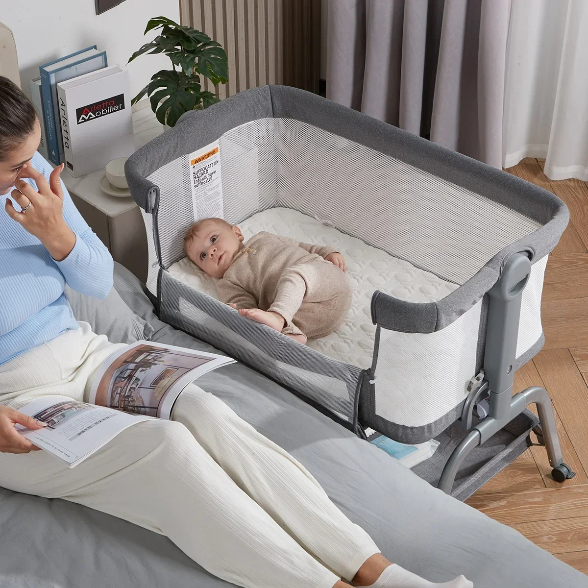 Bassinet 침대 옆 수면 아기 침대, 더블 침대 및 세트, 침실 옷장 옆 휴대용 아기 침대