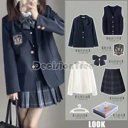 2026 korea academy style school uniform youth lively girls daily campus jk uniform autumn warm coat vest shirt skirt 4-piece set