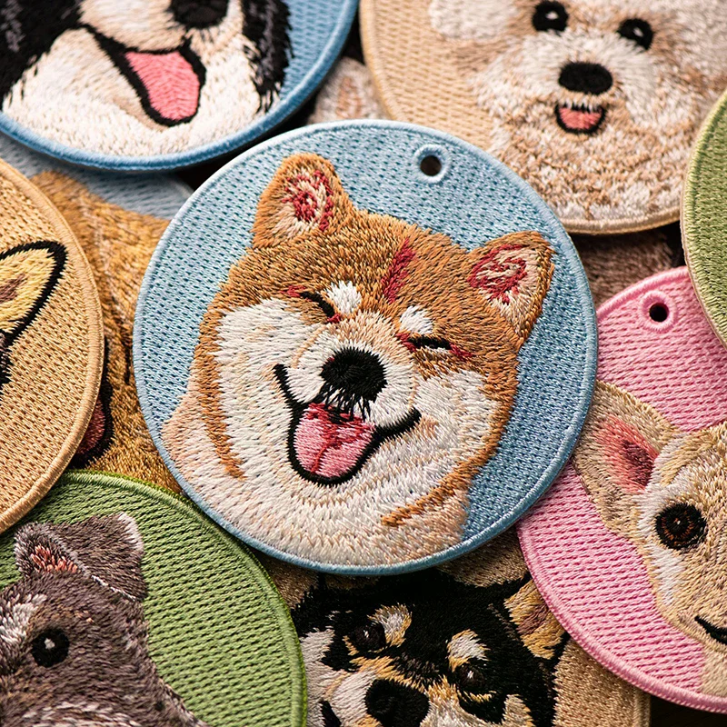 Cute Embroidered Dog Patch Key Chain Pet Themed Durable Keyring Bag Charm for Backpack Ornaments