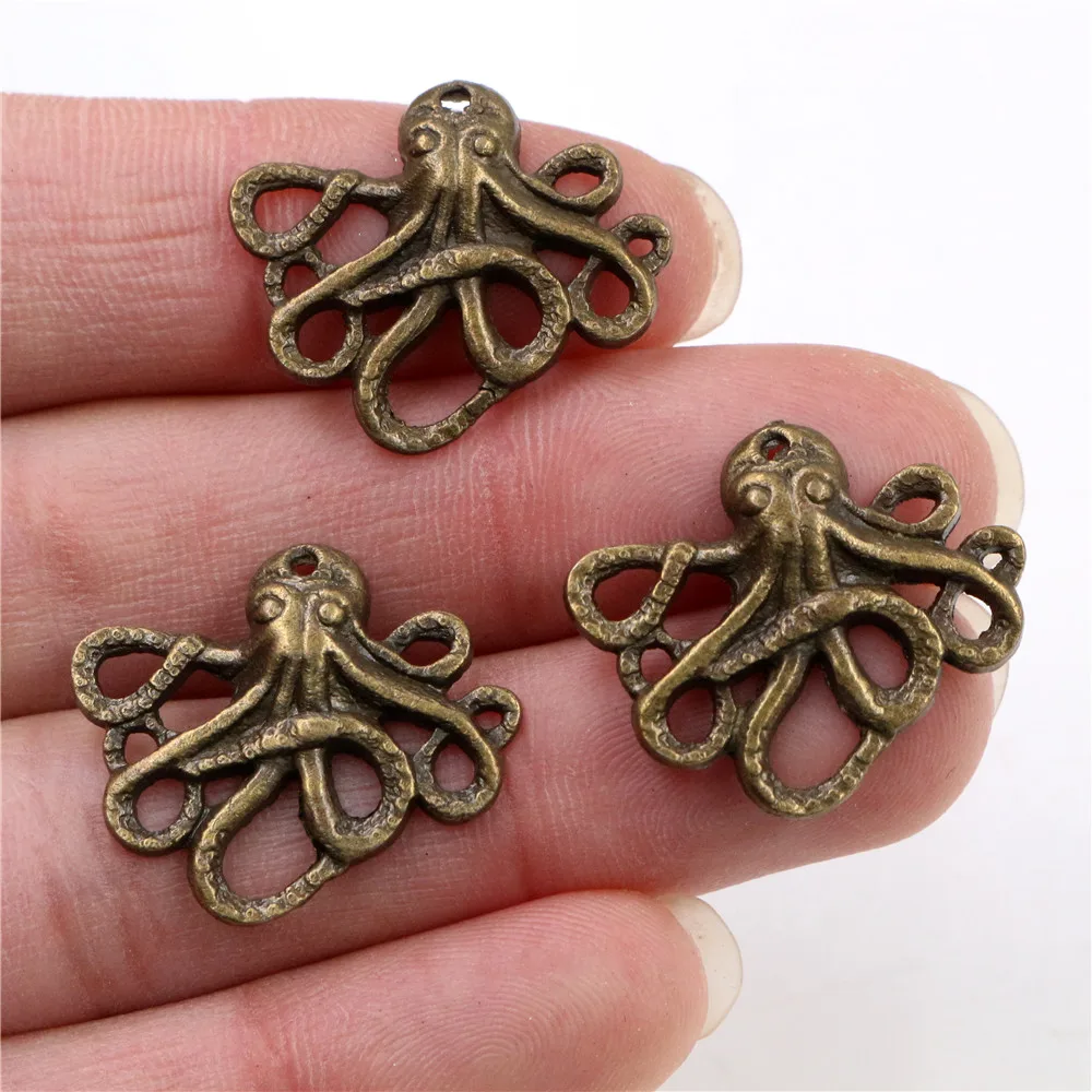 24x21mm 15 sztuk Antique Bronze Plated Octopus ręcznie robiony wisiorek: DIY dla bransoletki necklace-Q5-27