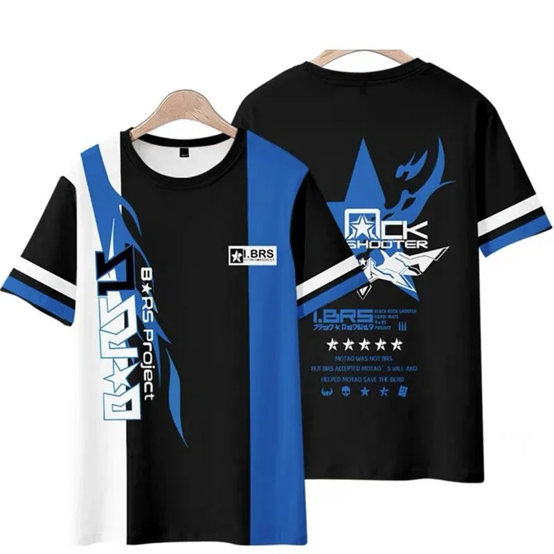 Homens e Mulheres Black Rock Shooter 3D Anime Game T-shirt, Cosplay Vestuário, O-pescoço, Tops de Manga Curta, Harajuku