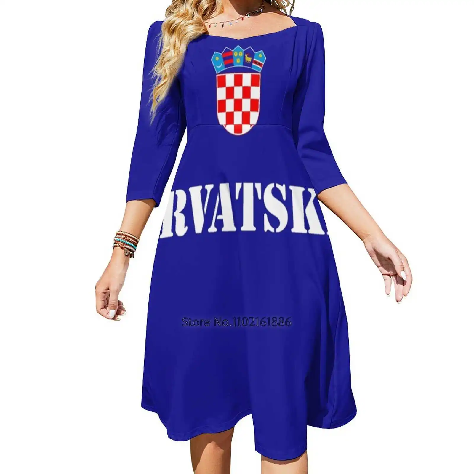 Croatia Hrvatska Soccer Croatian Football Back Lacing Backless Dress Square Neck Dress Sweet Elegant Dress Soccer Croatia