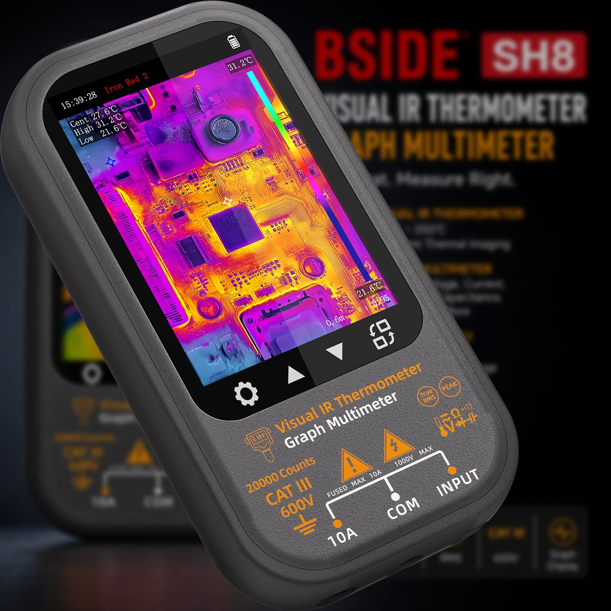BSIDE NEU 320×428 Infrarot-Wärmebildkamera und Digitalmultimeter 2-in-1: Messdatenprotokollierung und Bildschirmfotos
