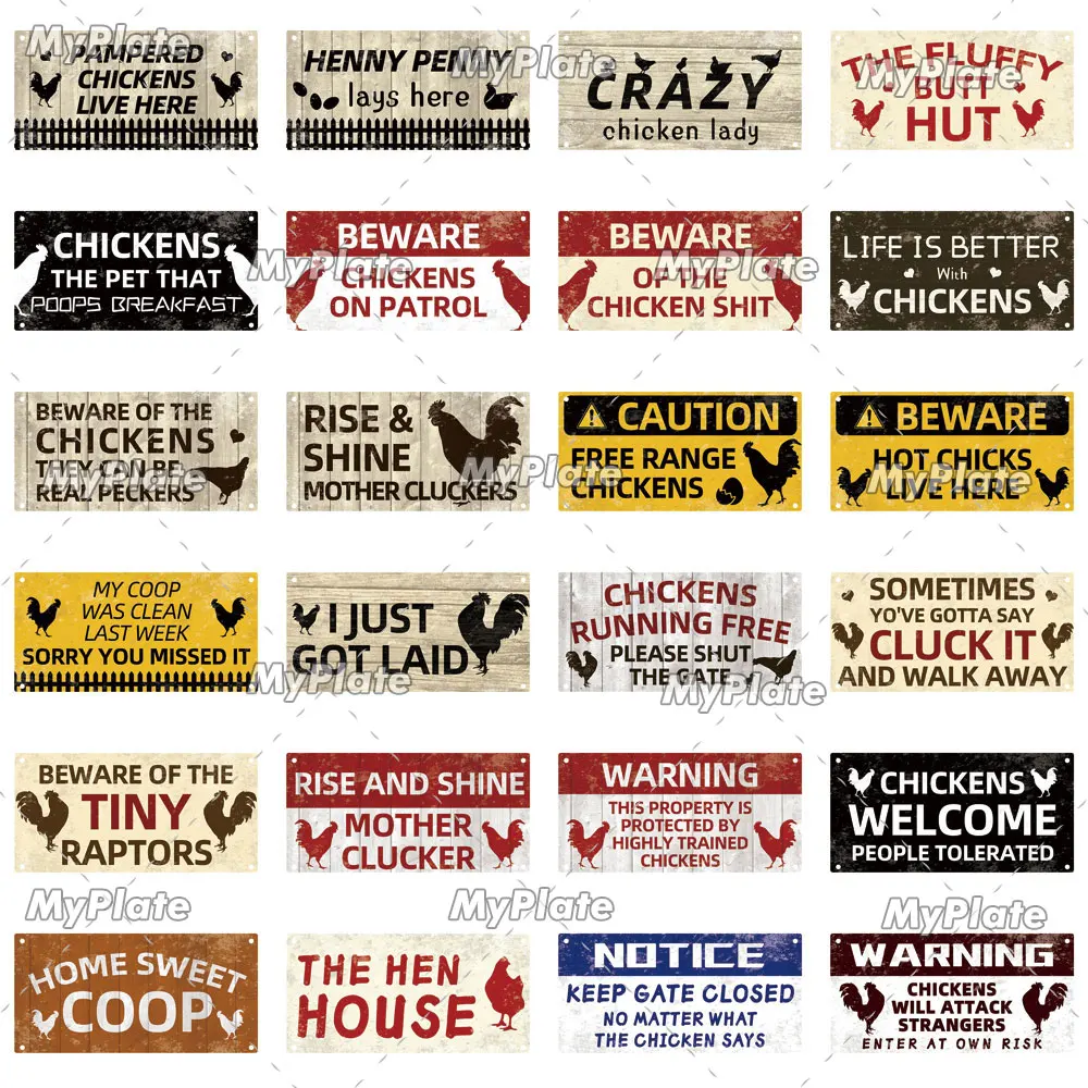 [MyPlate] Welcome Chickens Wooden Wall Plaque Sign Wood Plate Home Door Wall Deocr Decoration Man Cave Hanging Sign House Gift