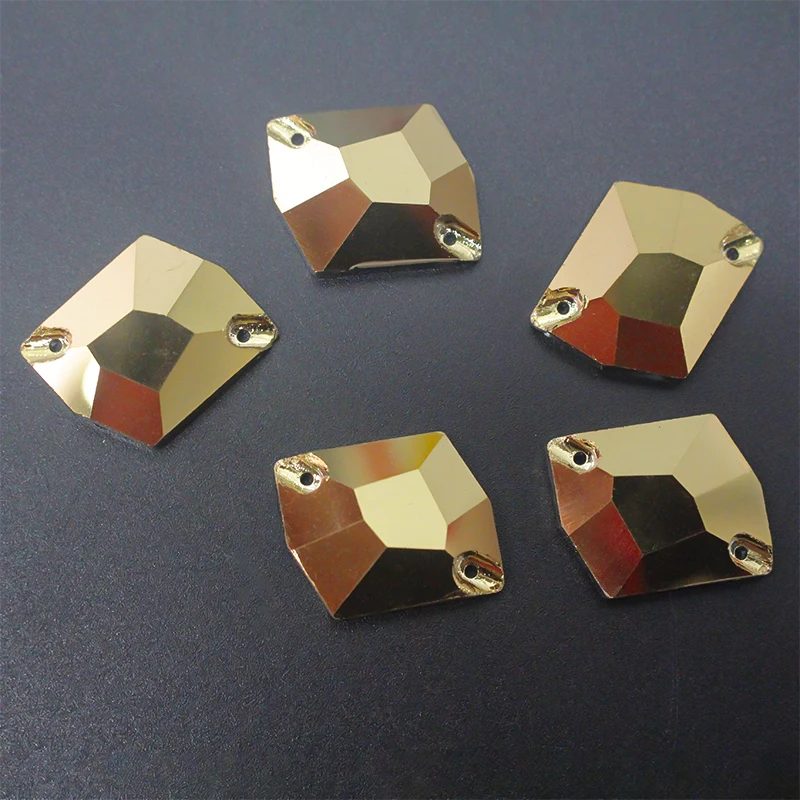 Freeshipping 48pcs 17x21mm golden hematite aurum color cosmic shape crystal flat back rhinestone buttons with two holes