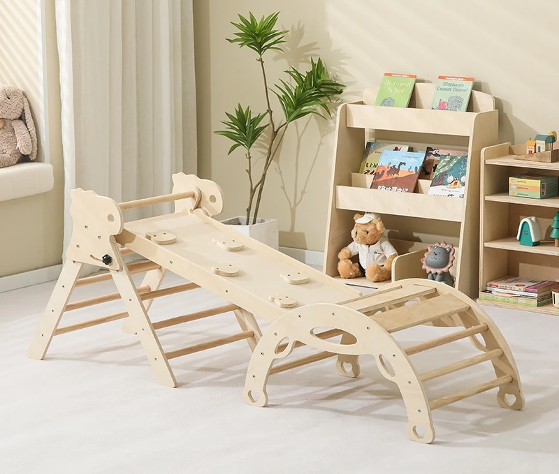 

Indoor Playground Toys With Ramp for Sliding Montessori Climbing Set Jungle Gym Toy for Toddle Triangle Climbing Set